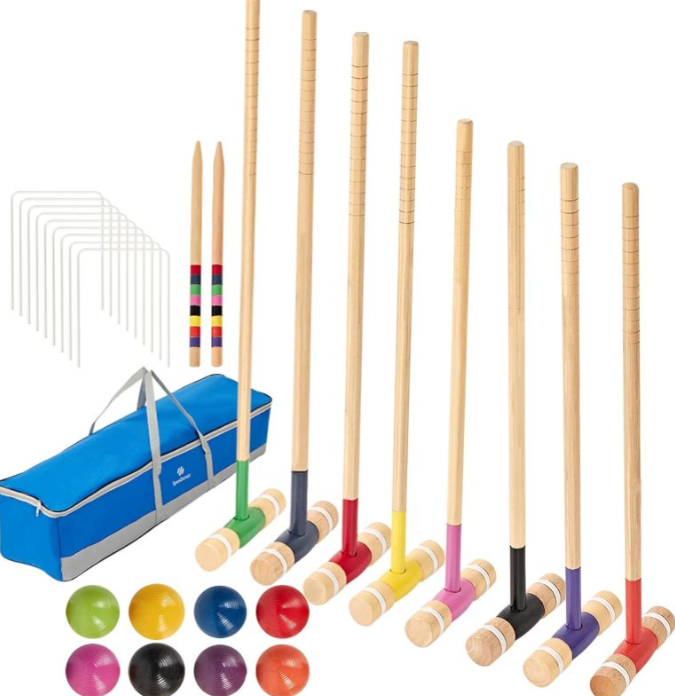 Six-Player Deluxe Croquet Set Lawn Game With Wooden Mallets And - View #3