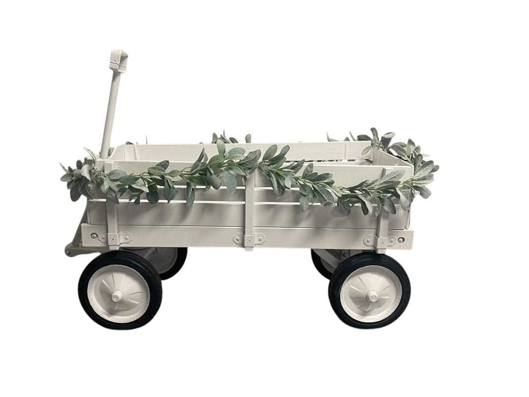 White Wedding Wagon Rental Flowers Girls Ring Bearers Burlap to