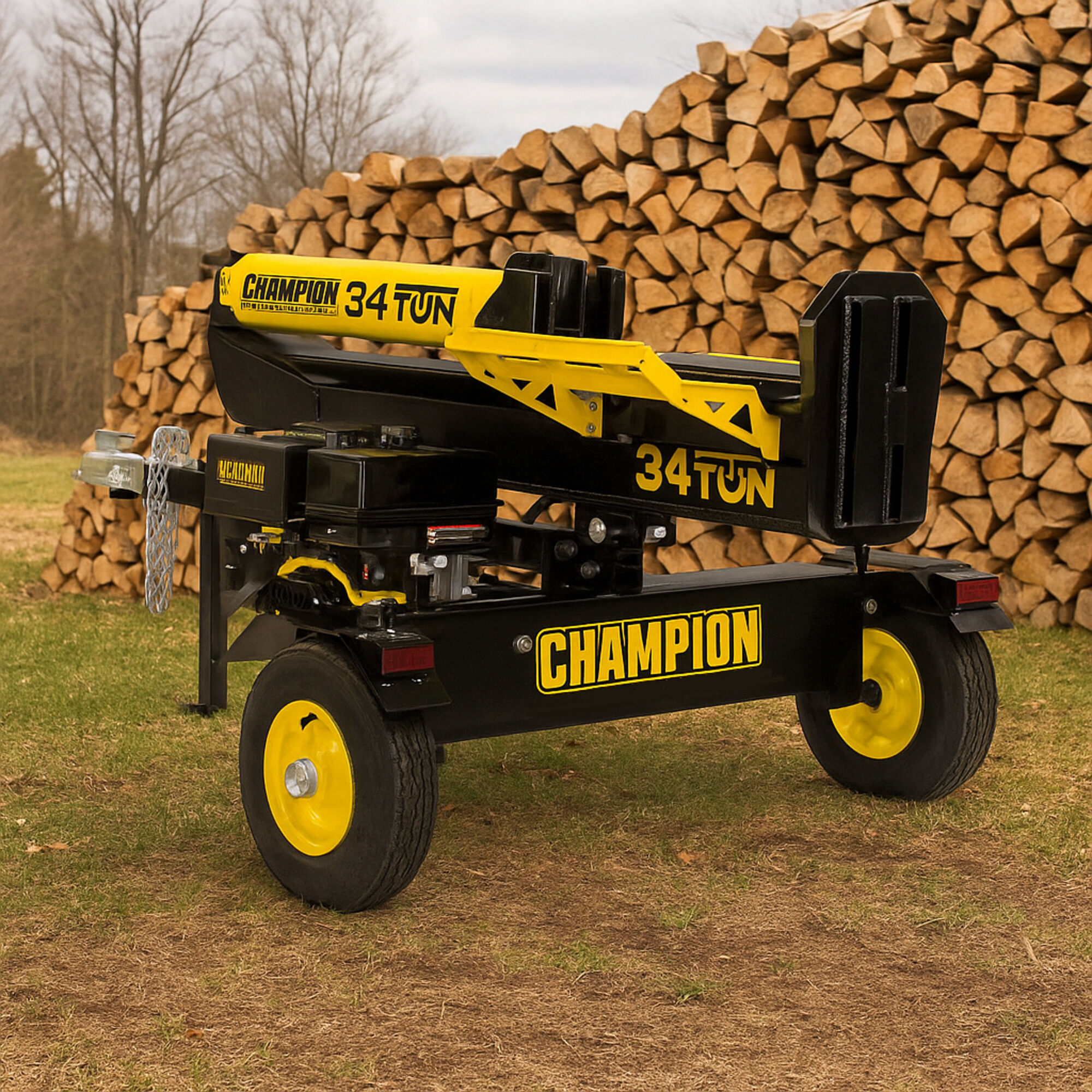 Champion 34-Ton Log Splitter ready for use